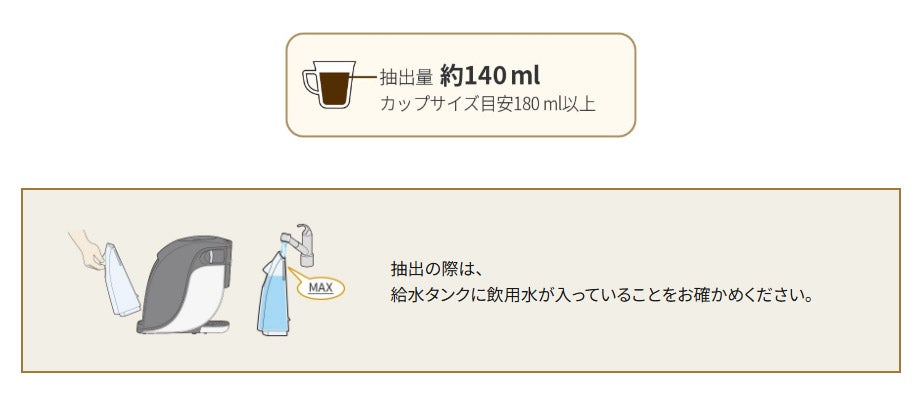 抽出の際は、
給水タンクに飲用水が入っていることをお確かめください。