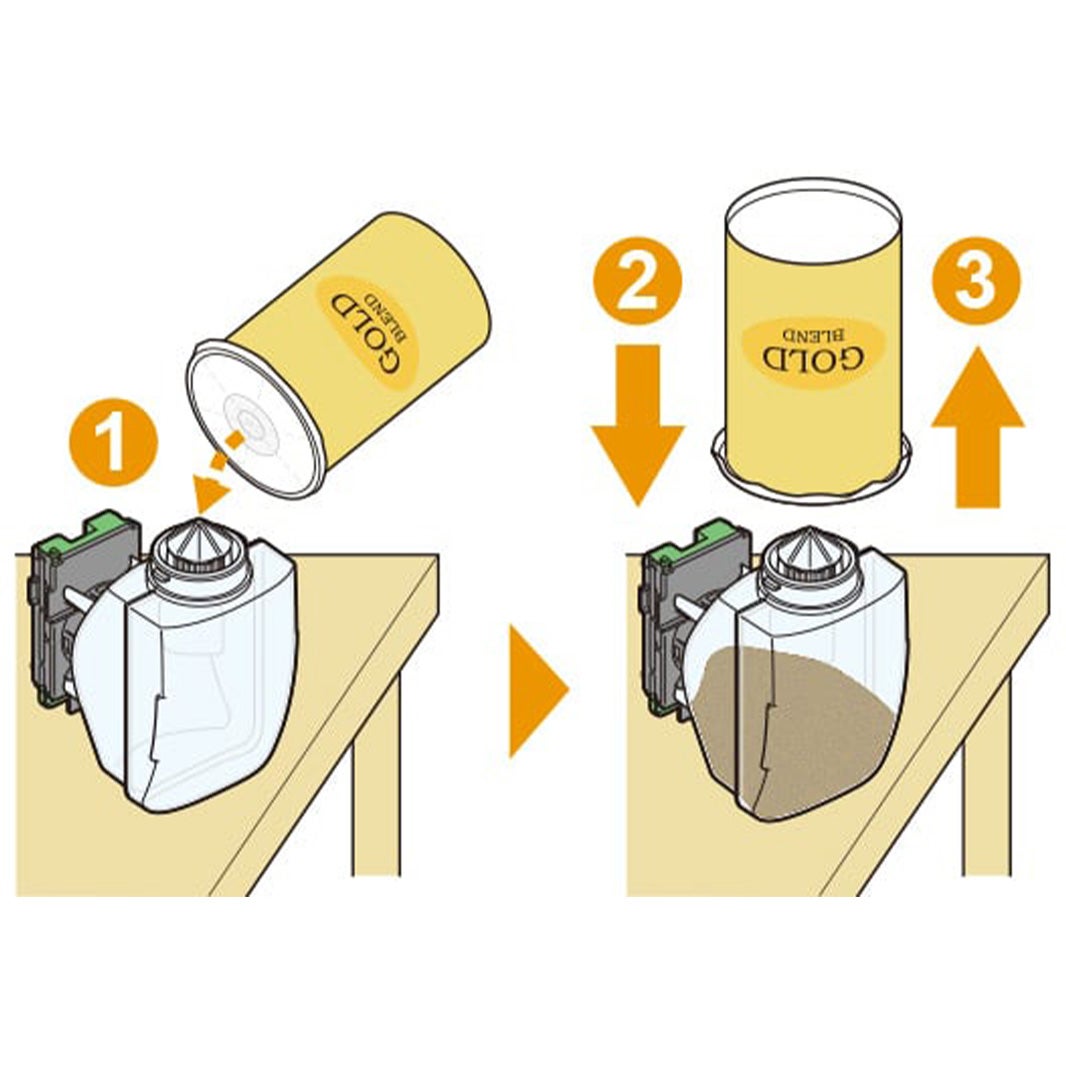 コーヒータンク（透明）にコーヒーパウダーを充填する