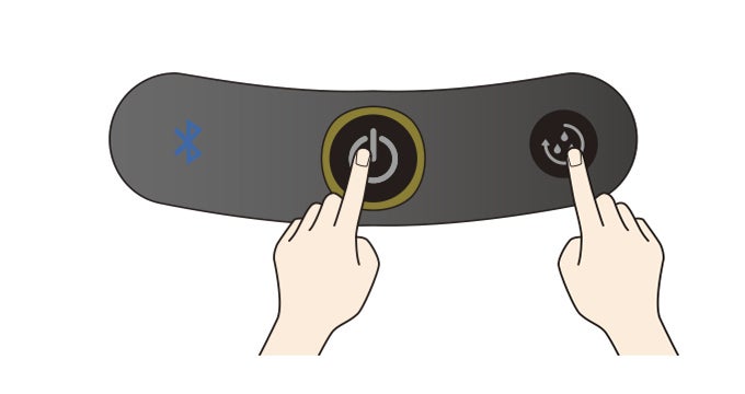  電源がオフの状態で、電源ボタンとクリーニングボタンを同時に押し、そのまま両方のボタンを7秒以上押し続ける