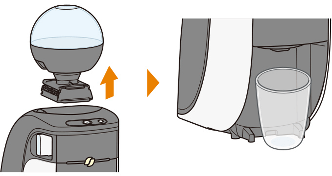 03. コーヒータンクとドリップトレイを外し、500ml以上の容器を抽出口の下に置く