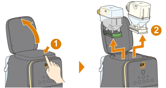 トップカバーのくぼみを押し、カバーを開けます。