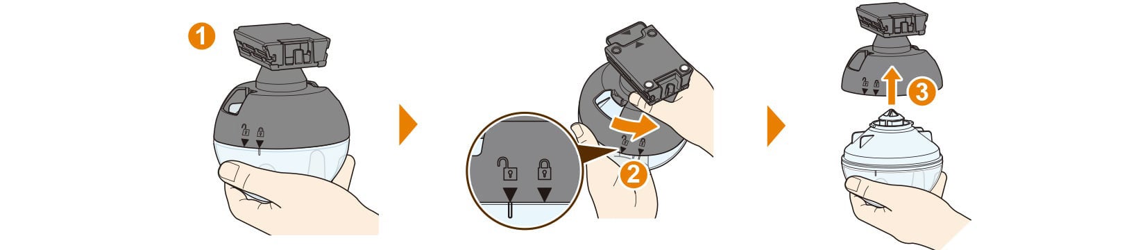コーヒータンク（透明）からコーヒー計量器（黒色）を取り外す手順