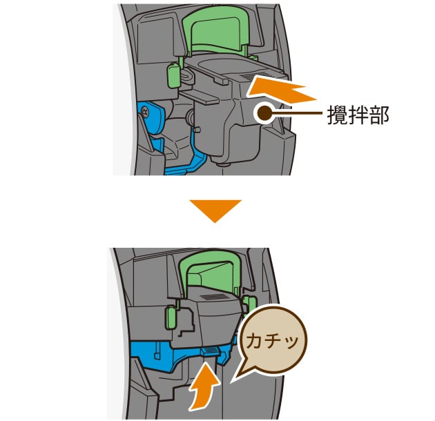 攪拌部を取り付け、ロックレバーでロックする