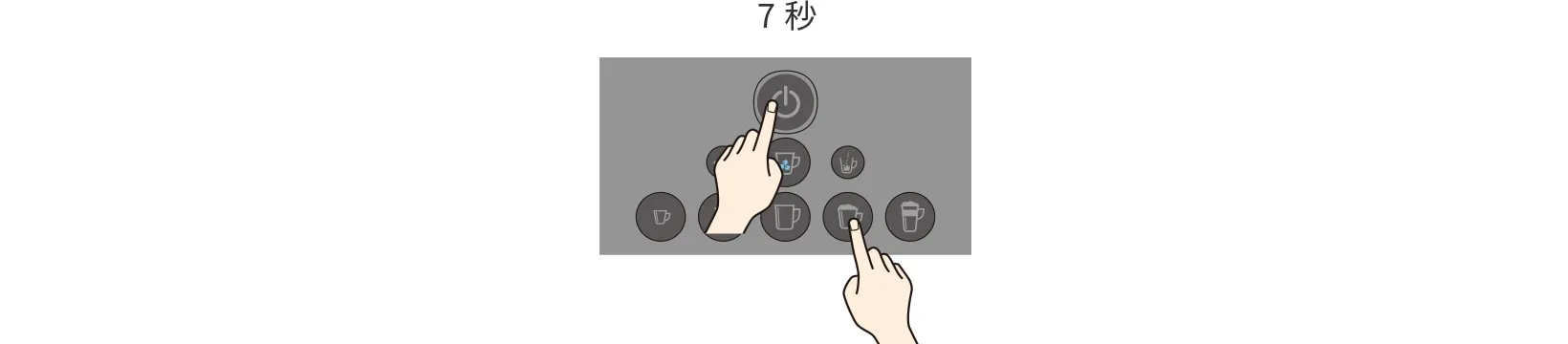 "電源がオフの状態で、カプチーノを押しながら 電源ボタンを押し続ける（7秒以上）"