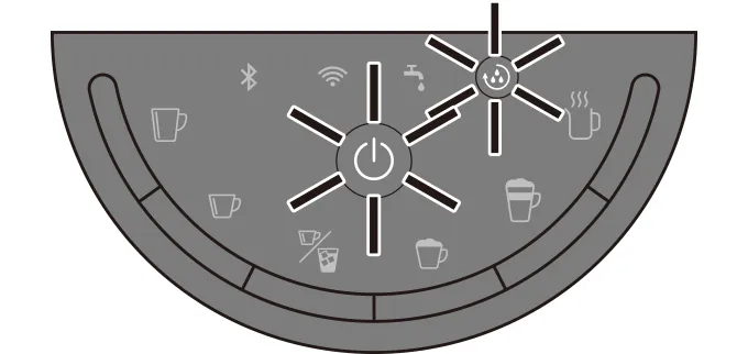 お湯が止まりクリーニングボタンが点灯したら、そのまま約5分待って容器にたまったお湯を捨て、容器を抽出口の下に置く